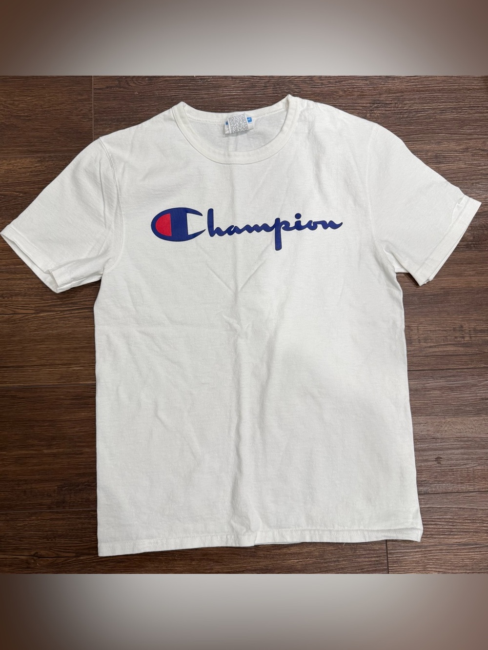 White Champion Logo Crew Neck Embroidery on Sleeve (Short) Size Small